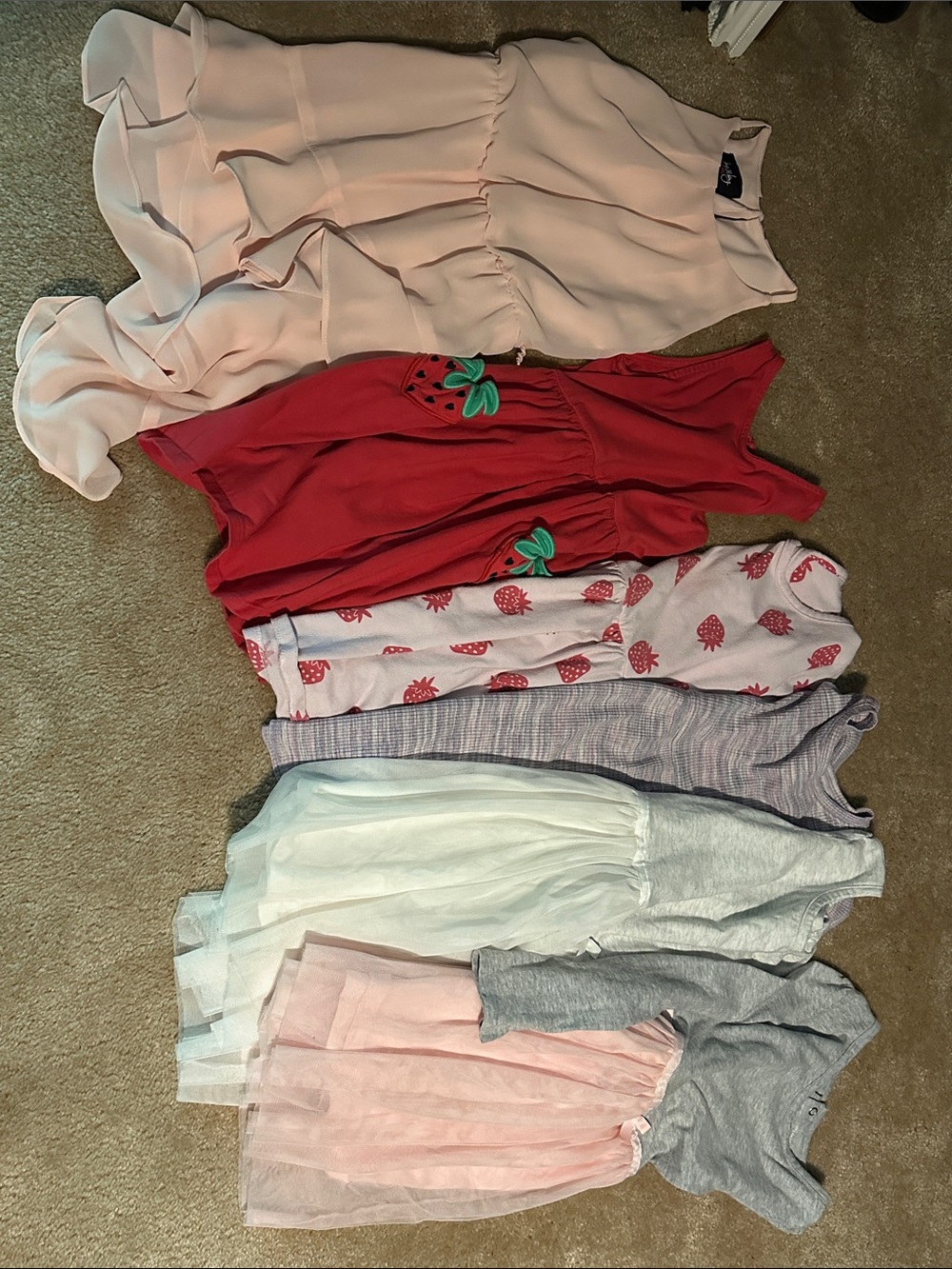 Girls Mixed 5T Dress Lot - Pink, Red, White, Gray